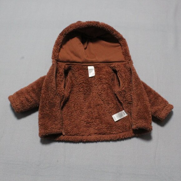 Baby Sherpa Jacket Set Size 6-9 M Brown Bear Hat + Mittens - Picture 3 of 6